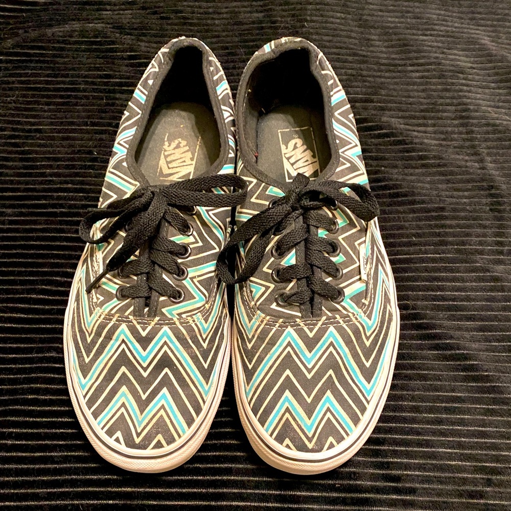Vans Black and Teal Zigzag Sneakers